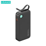 外部バッテリ_ パワ_バンク USAMS CD225 高速充_ 20W (デジタル ディスプレイ & 格_式 Lightning ケ_ブル付き) 10000mAh ブラック