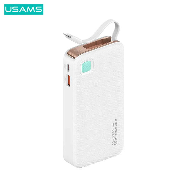 外部バッテリ_ パワ_バンク USAMS CD225 高速充_ 20W (デジタル ディスプレイ & 格_式 Lightning ケ_ブル付き) 10000mAh ホワイト