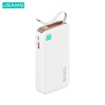外部バッテリ_ パワ_バンク USAMS CD224 高速充_ 20W (デジタル ディスプレイ & 格_式 Type-C ケ_ブル付き) 10000mAh ホワイト