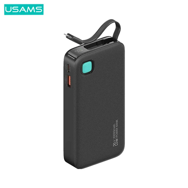 外部バッテリ_ パワ_バンク USAMS CD224 高速充_ 20W (デジタル ディスプレイ & 格_式 Type-C ケ_ブル付き) 10000mAh ブラック