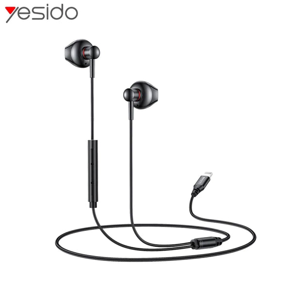 Yesido YH48 Lightning Wired Headphones (No Bluetooth) Black