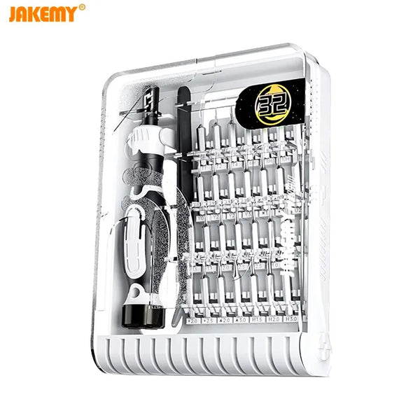 Jakemy JM-8189B Precision Screwdriver Kit na may Tweezer Pliers (32 in 1) White