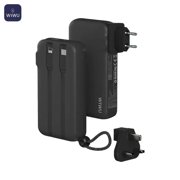 外部バッテリ_ パワ_バンク Wiwu JC-23C 3 in 1 10000mAh (米国 + 英国 + EU) 22.5W ブラック