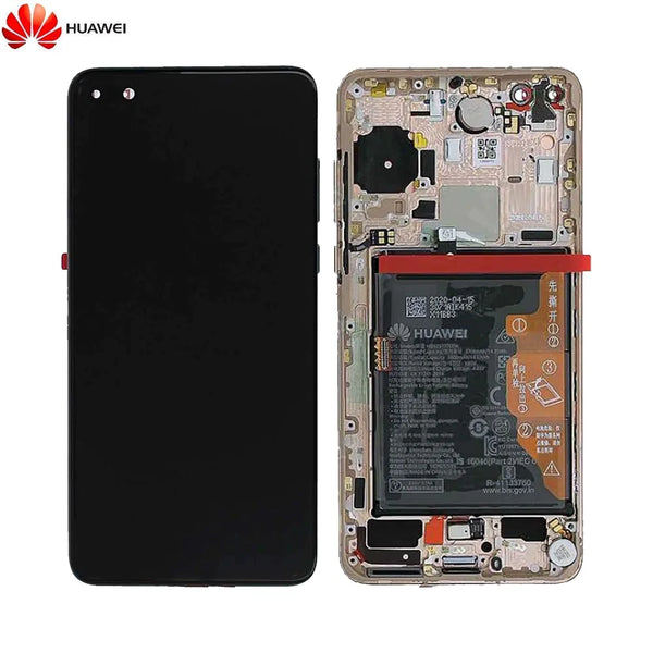Conjunto de tela completo com moldura e bateria original Huawei P40 02353MFV dourado