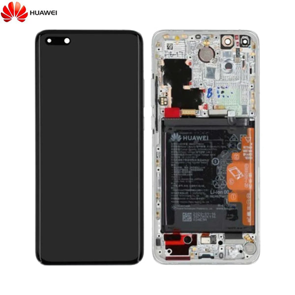 Conjunto de tela completo com moldura e bateria original Huawei P40 Pro 02353PJK prata