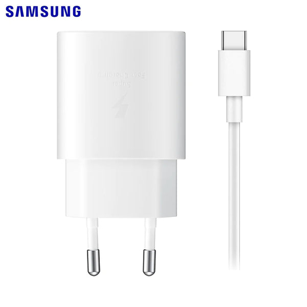 Cargador r¨¢pido de pared Samsung EP-TA800XWEGWW PD de 25 W tipo C con cable tipo C a tipo C, blanco