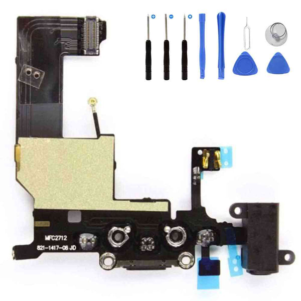 Eutoping USB Charging Port For Apple iPhone 5 Black Dock Connector Charger Board Flex Cable Assembly Replacement with tool