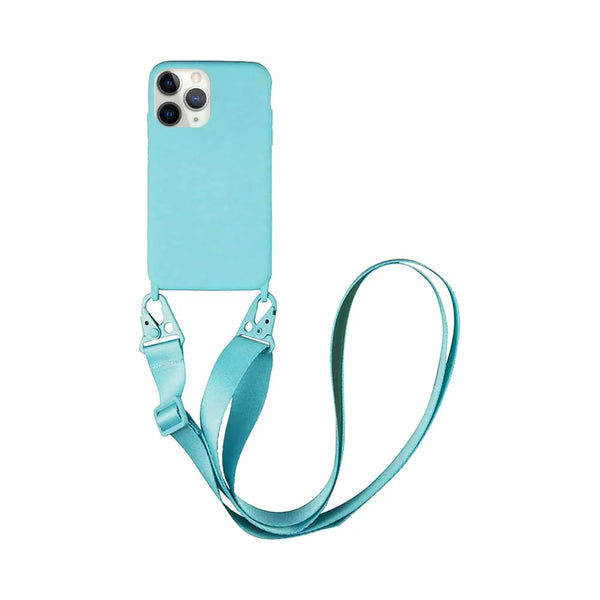 Coque Silicone avec Bandouli¨¨re Apple iPhone 11 Pro Max Bleu Clair