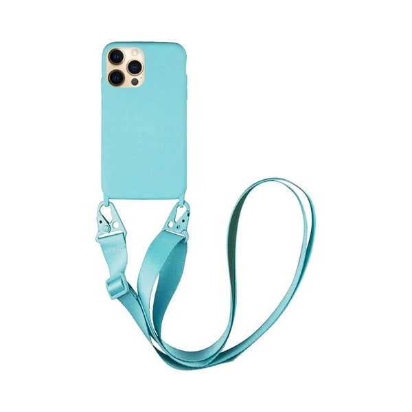 Coque Silicone avec Bandouli¨¨re Apple iPhone 12 Pro Bleu Clair