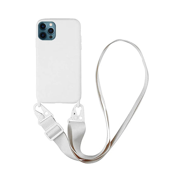 Coque Silicone avec Bandouli¨¨re Apple iPhone 12 Pro Max Blanc
