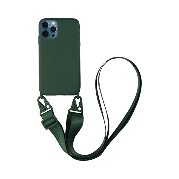Coque Silicone avec Bandouli¨¨re Apple iPhone 12 Pro Max Vert Fonc¨¦