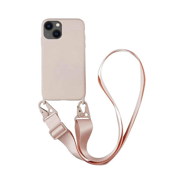 Coque Silicone avec Bandouli¨¨re Apple iPhone 14 Rose Gold