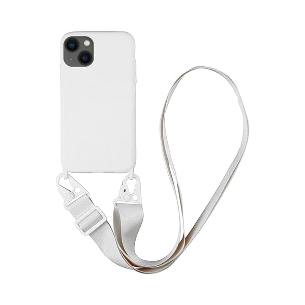 Coque Silicone avec Bandouli¨¨re Apple iPhone 15 Plus Blanc