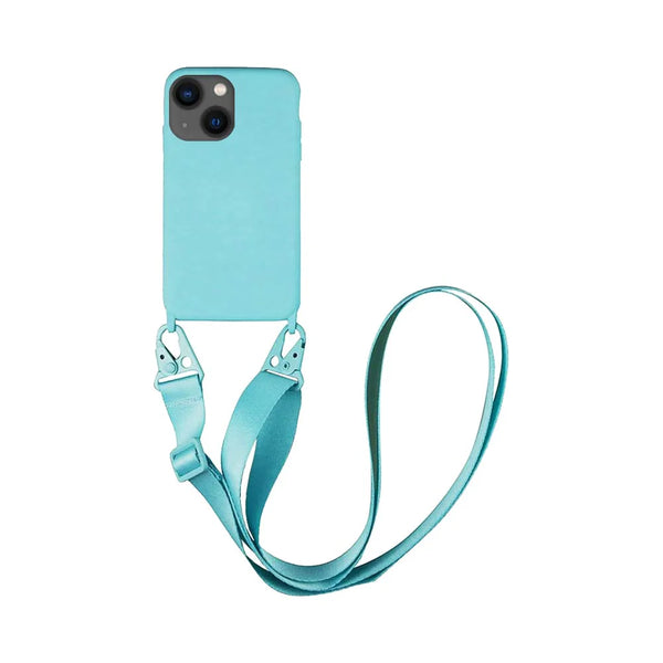 Coque Silicone avec Bandouli¨¨re Apple iPhone 15 Plus Bleu Clair