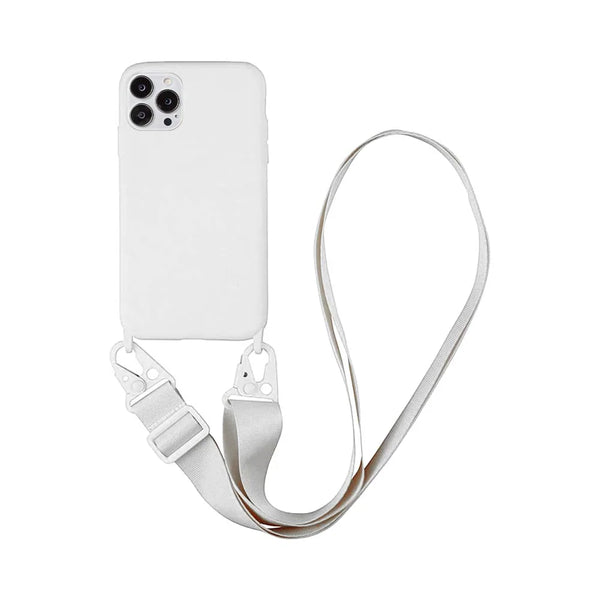 Coque Silicone avec Bandouli¨¨re Apple iPhone 15 Pro Max Blanc