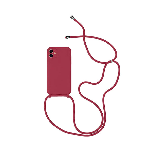 Coque Silicone avec Cordon Apple iPhone 12 (13) Rouge Pourpre