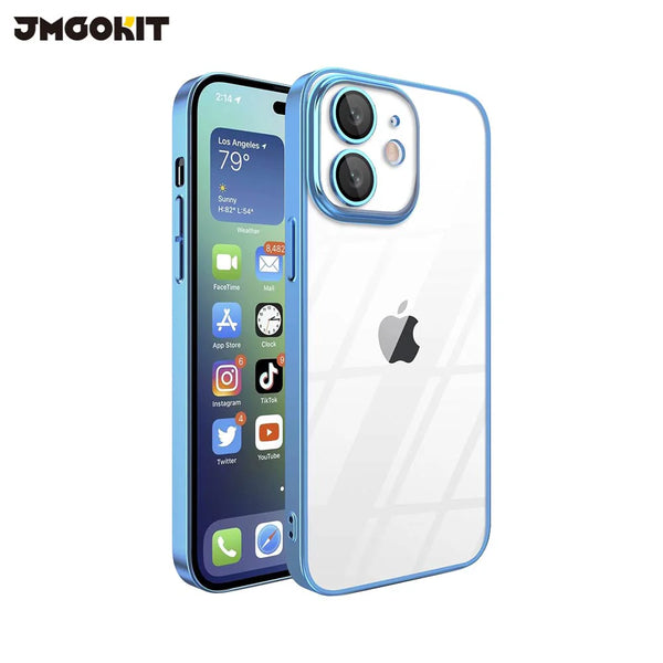Coque de Protection Crystal Glass JMGOKIT pour Apple iPhone 12 Bleu
