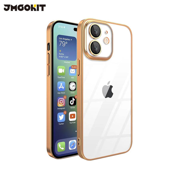 Funda protectora de cristal JMGOKIT para Apple iPhone 12 dorada