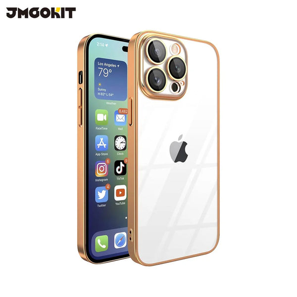 Funda protectora de cristal JMGOKIT para Apple iPhone 14 Pro, color dorado