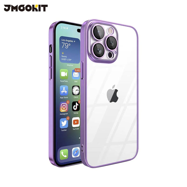 Funda protectora de cristal JMGOKIT para Apple iPhone 15 Pro Max Morado
