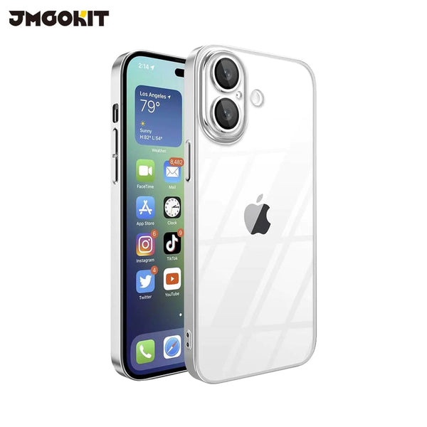JMGOKIT Crystal Glass Protective Case for Apple iPhone 16 Plus Silver
