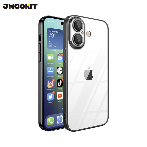 JMGOKIT Crystal Glass Protective Case for Apple iPhone 16 Plus Black