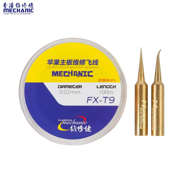 Kit R¨¦paration Capteur d'Empreinte iPhone Mechanic FX-T9 Jumper Wire (0.02mm 100M) + Pannes de Fer ¨¤ Souder (900M-T1 & 900M-T1s)
