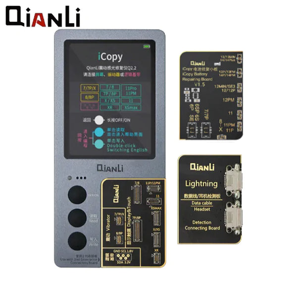 Programador QianLi iCopy Plus 2.2 con 3 tarjetas (batería para iPhone 6-14 + pantalla para iPhone 7-11 + conector Lightning)